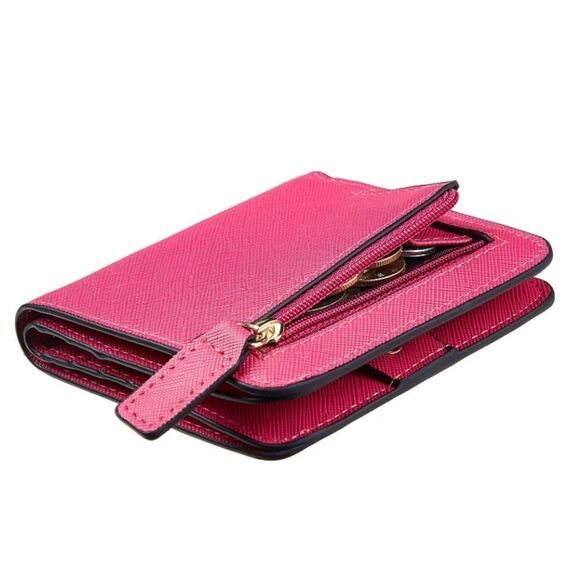 Hot Pink Leather Compact Wallet - Picture 1 of 5